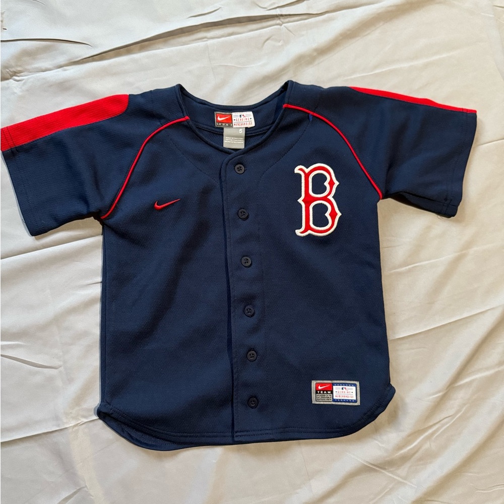 Nike Blue and Red Baseball Jersey with Classic Red Sox Style youth size 5